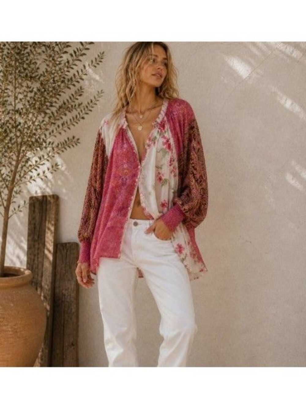 Free People Rose Sorbet Boho Patchwork Paisley Hippie Retro Flowy Top SP